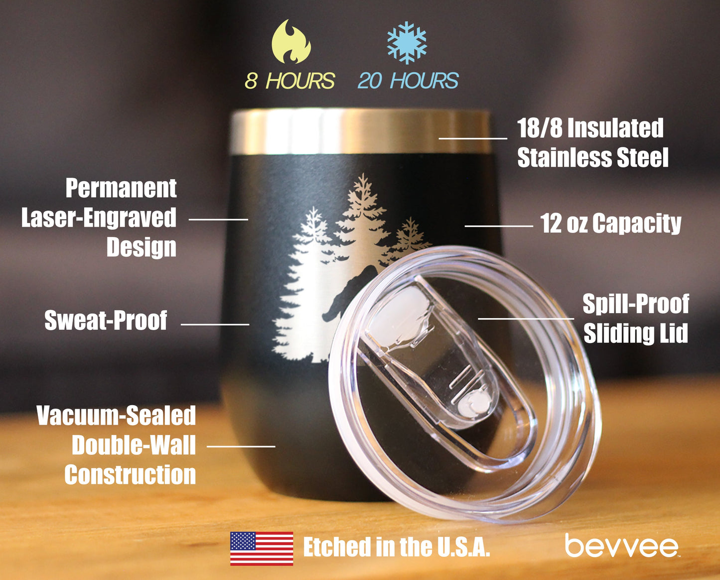 Bigfoot - Wine Tumbler Glass with Sliding Lid - Stainless Steel Insulated Mug - Funny Bigfoot Gifts for Sasquatch Enthusiasts