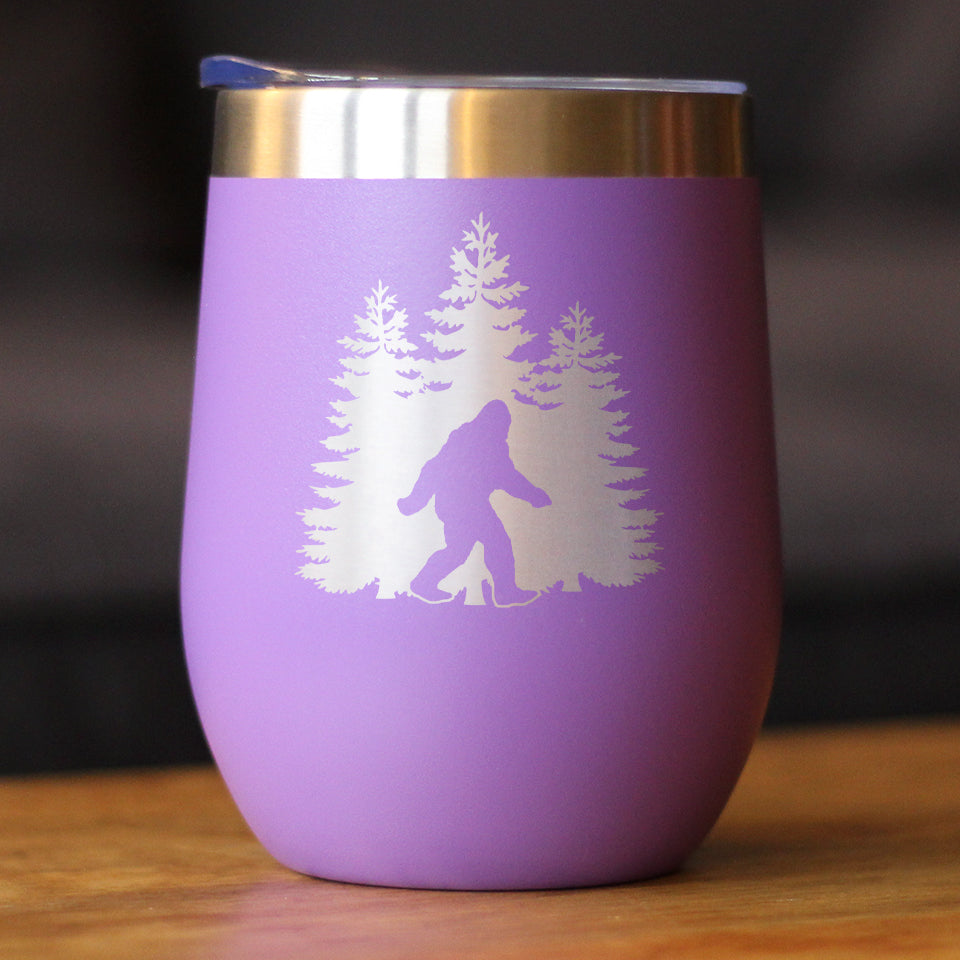 Bigfoot - Wine Tumbler Glass with Sliding Lid - Stainless Steel Insulated Mug - Funny Bigfoot Gifts for Sasquatch Enthusiasts