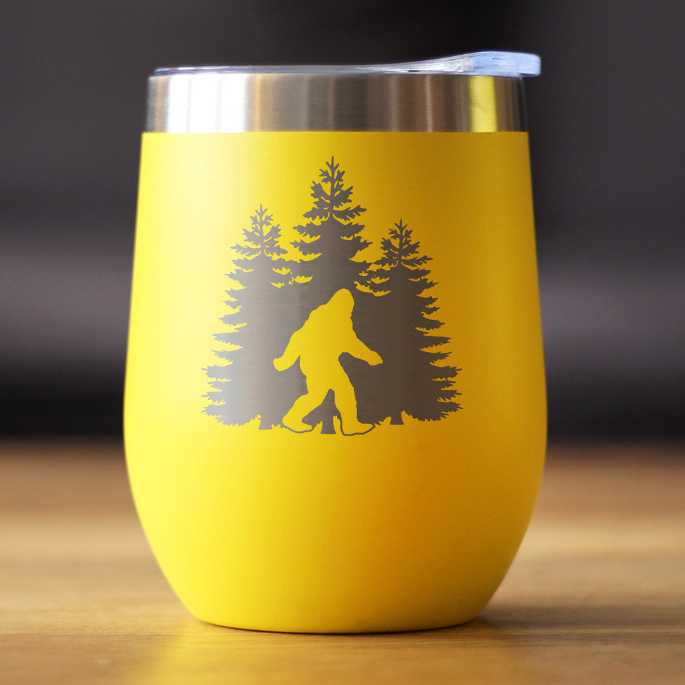 Bigfoot - Wine Tumbler Glass with Sliding Lid - Stainless Steel Insulated Mug - Funny Bigfoot Gifts for Sasquatch Enthusiasts