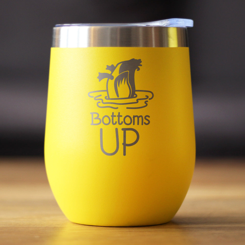 Bottoms Up - Wine Tumbler Glass with Sliding Lid - Stainless Steel Insulated Mug - Funny Ducks Gift for Women and Men