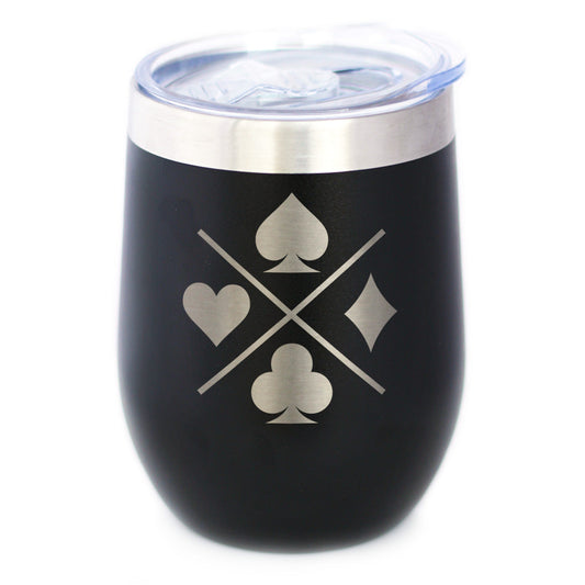 Playing Card Suits Insulated Wine Tumbler with Sliding Lid Gifts for Card Players 12oz Stainless Steel Tumbler