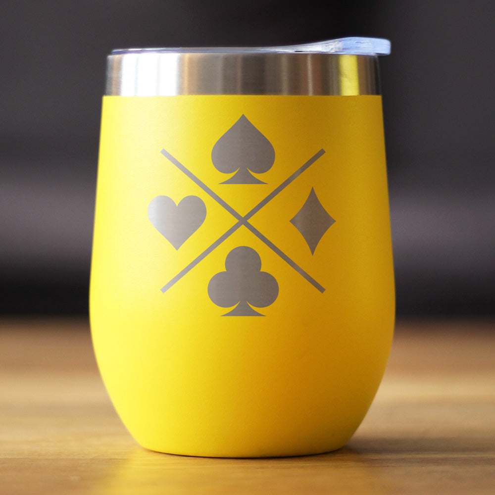 Playing Card Suits Insulated Wine Tumbler with Sliding Lid Gifts for Card Players 12oz Stainless Steel Tumbler
