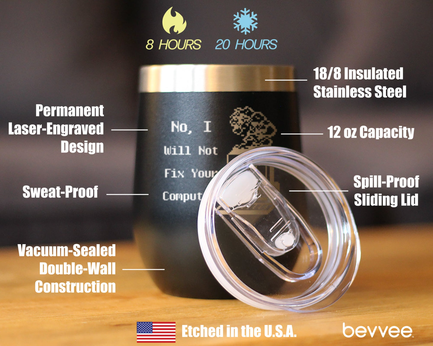 No I Will Not Fix Your Computer Insulated Wine Tumbler with Sliding Lid Funny Tech Gifts 12oz Stainless Steel Tumbler