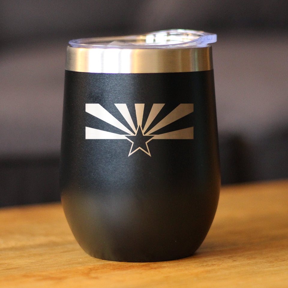 Flag of Arizona - Wine Tumbler Glass with Sliding Lid - Stainless Steel Insulated Mug - Arizona Gifts Women and Men Arizonans