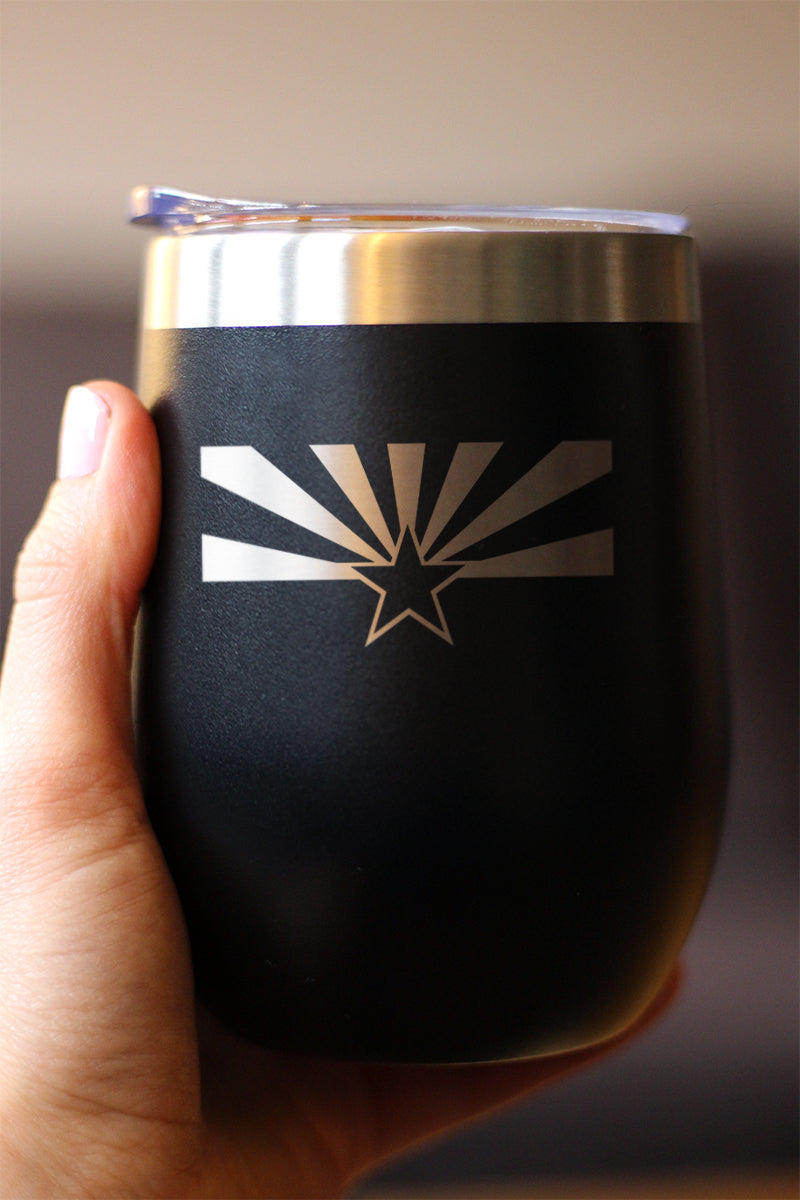 Flag of Arizona - Wine Tumbler Glass with Sliding Lid - Stainless Steel Insulated Mug - Arizona Gifts Women and Men Arizonans