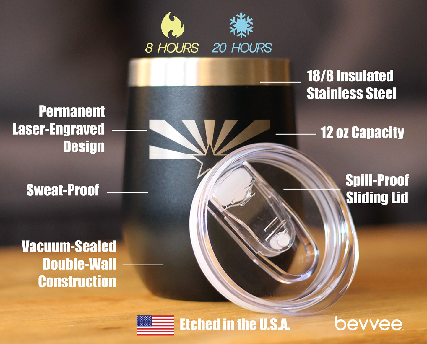 Flag of Arizona - Wine Tumbler Glass with Sliding Lid - Stainless Steel Insulated Mug - Arizona Gifts Women and Men Arizonans