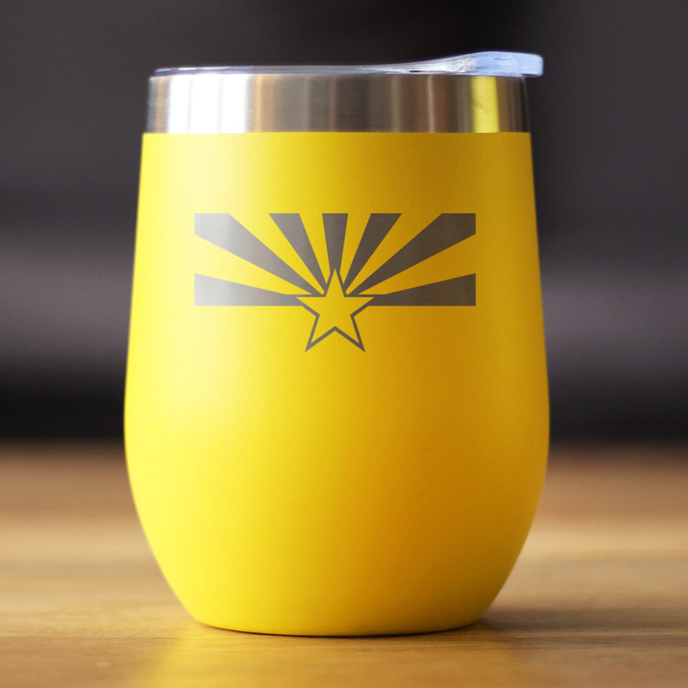 Flag of Arizona - Wine Tumbler Glass with Sliding Lid - Stainless Steel Insulated Mug - Arizona Gifts Women and Men Arizonans