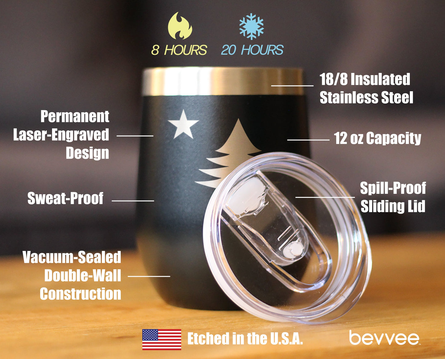 Flag of Maine - Wine Tumbler Glass with Sliding Lid - Stainless Steel Travel Mug - Maine Gift for Women and Men Mainers