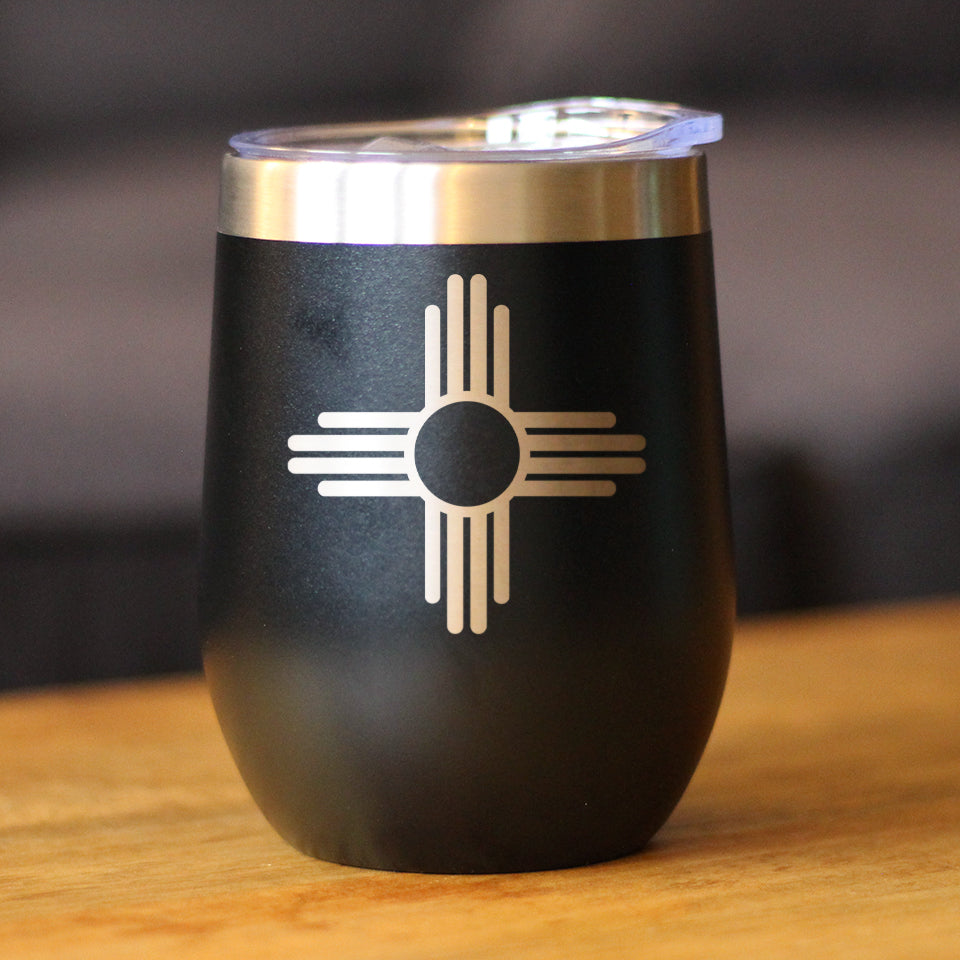 Flag of New Mexico - Wine Tumbler Glass with Sliding Lid - Stainless Steel Insulated Mug - New Mexico Themed Gifts for Women and Men