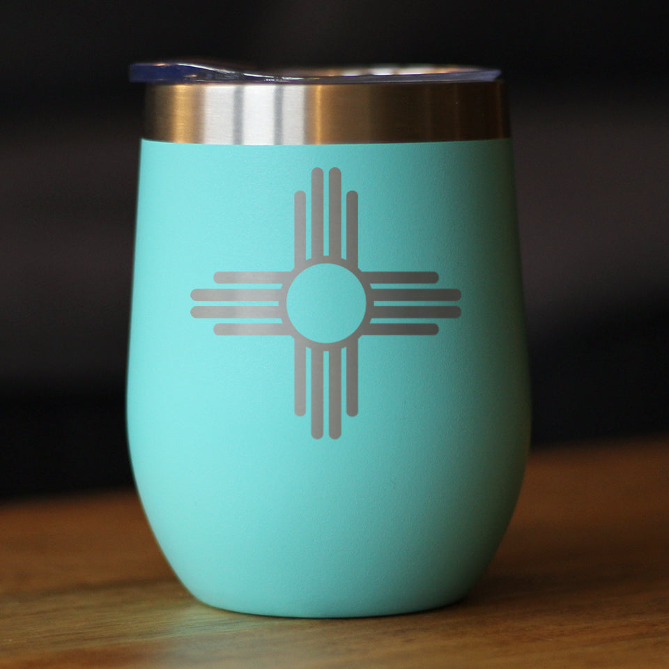 Flag of New Mexico - Wine Tumbler Glass with Sliding Lid - Stainless Steel Insulated Mug - New Mexico Themed Gifts for Women and Men