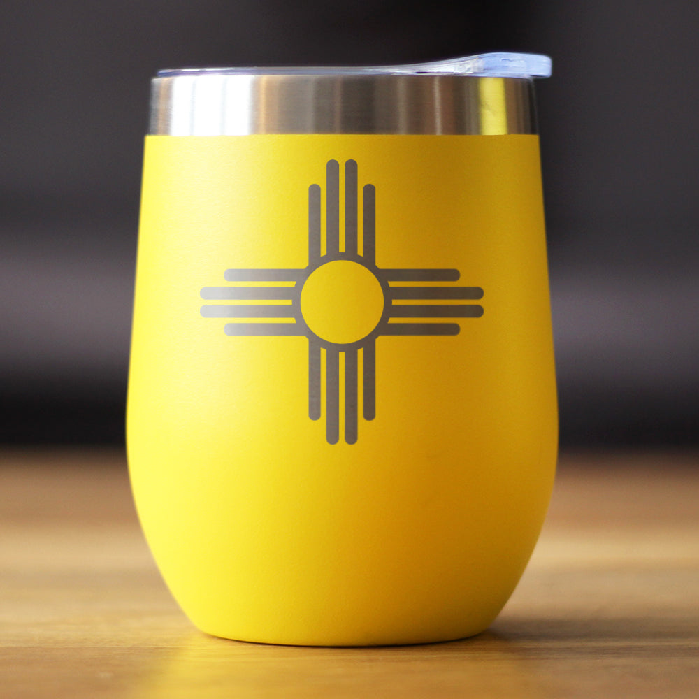 Flag of New Mexico - Wine Tumbler Glass with Sliding Lid - Stainless Steel Insulated Mug - New Mexico Themed Gifts for Women and Men