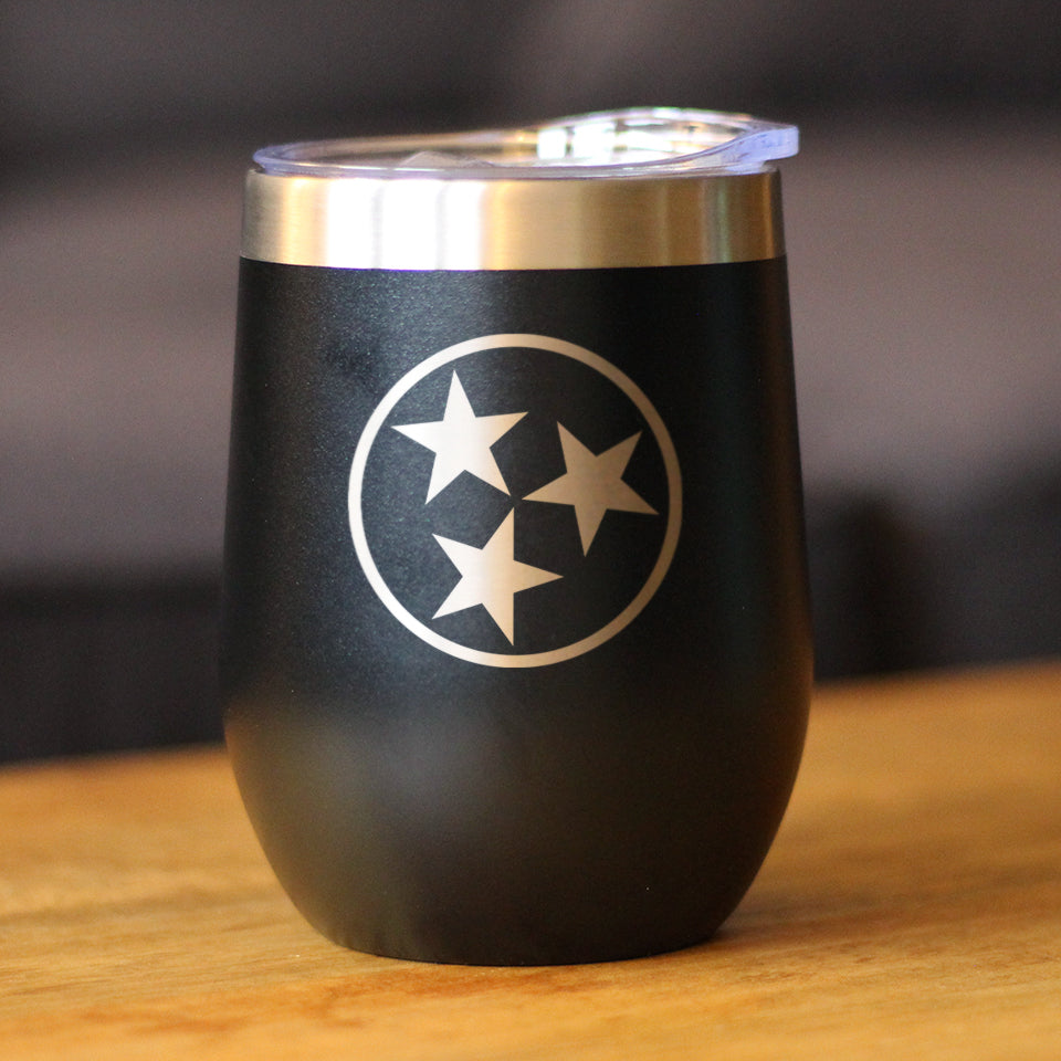 Flag of Tennessee - Wine Tumbler Glass with Sliding Lid - Stainless Steel Insulated Mug - Tennessee Gifts for Women and Men Tennesseans