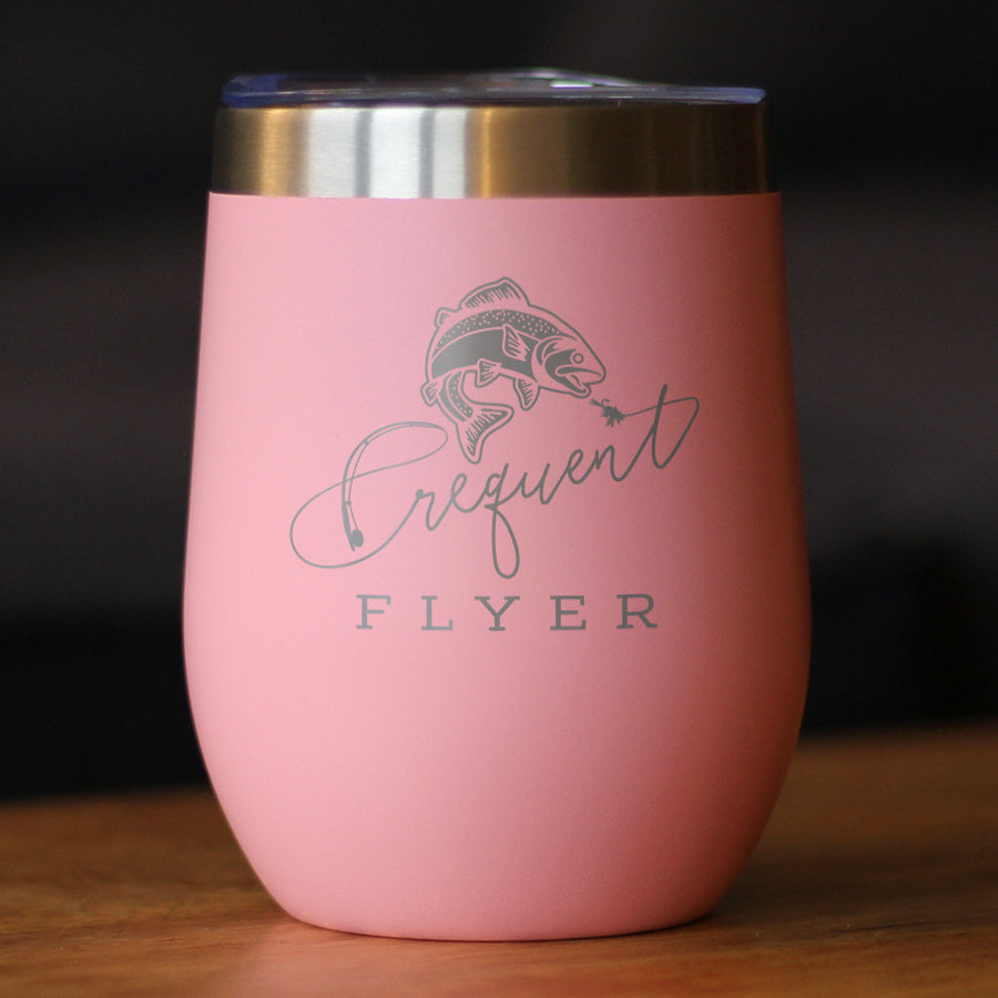 Frequent Flyer Insulated Wine Tumbler with Sliding Lid Fly Fishing Accessories and Gifts 12oz Stainless Steel Tumbler