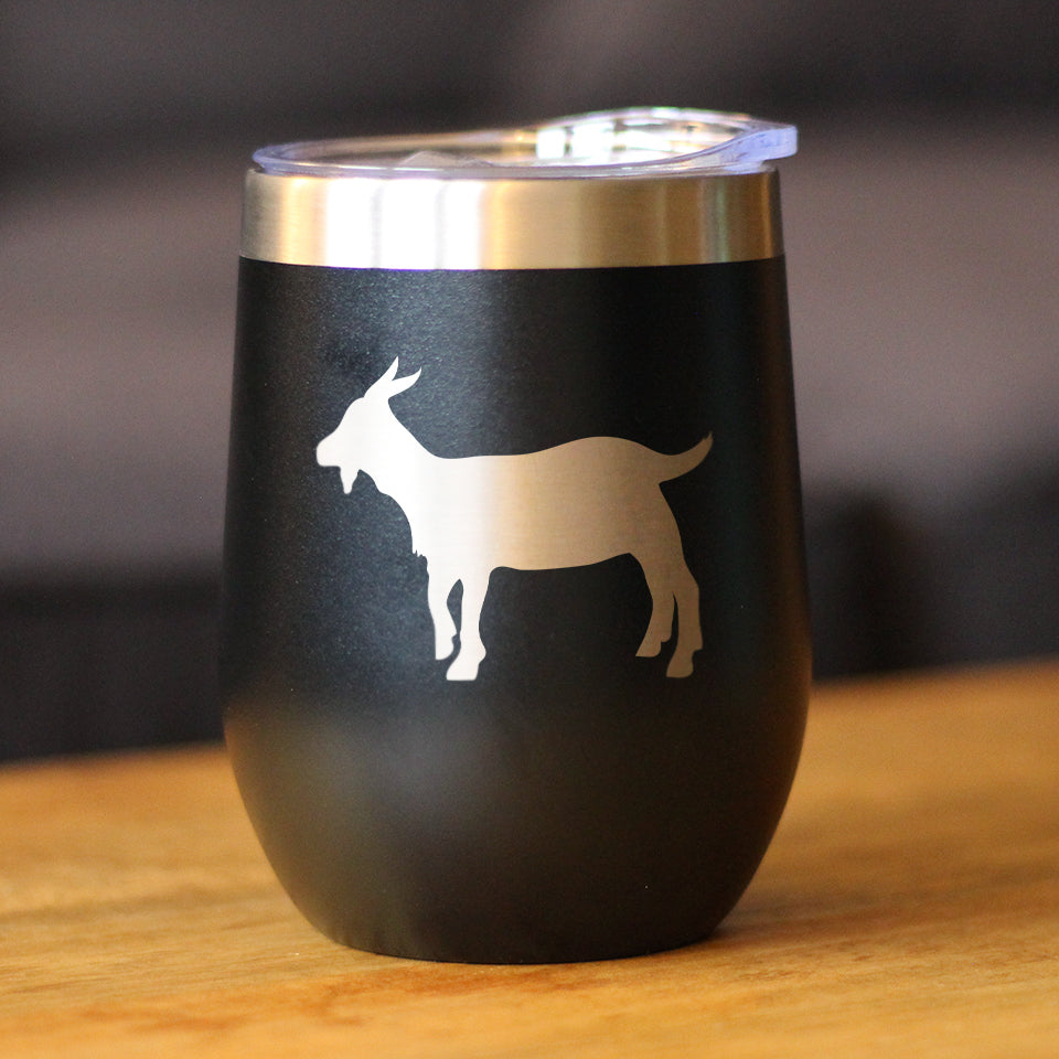 Goat Silhouette - Wine Tumbler Glass with Sliding Lid - Stainless Steel Insulated Mug - Goat Gifts for Women and Men