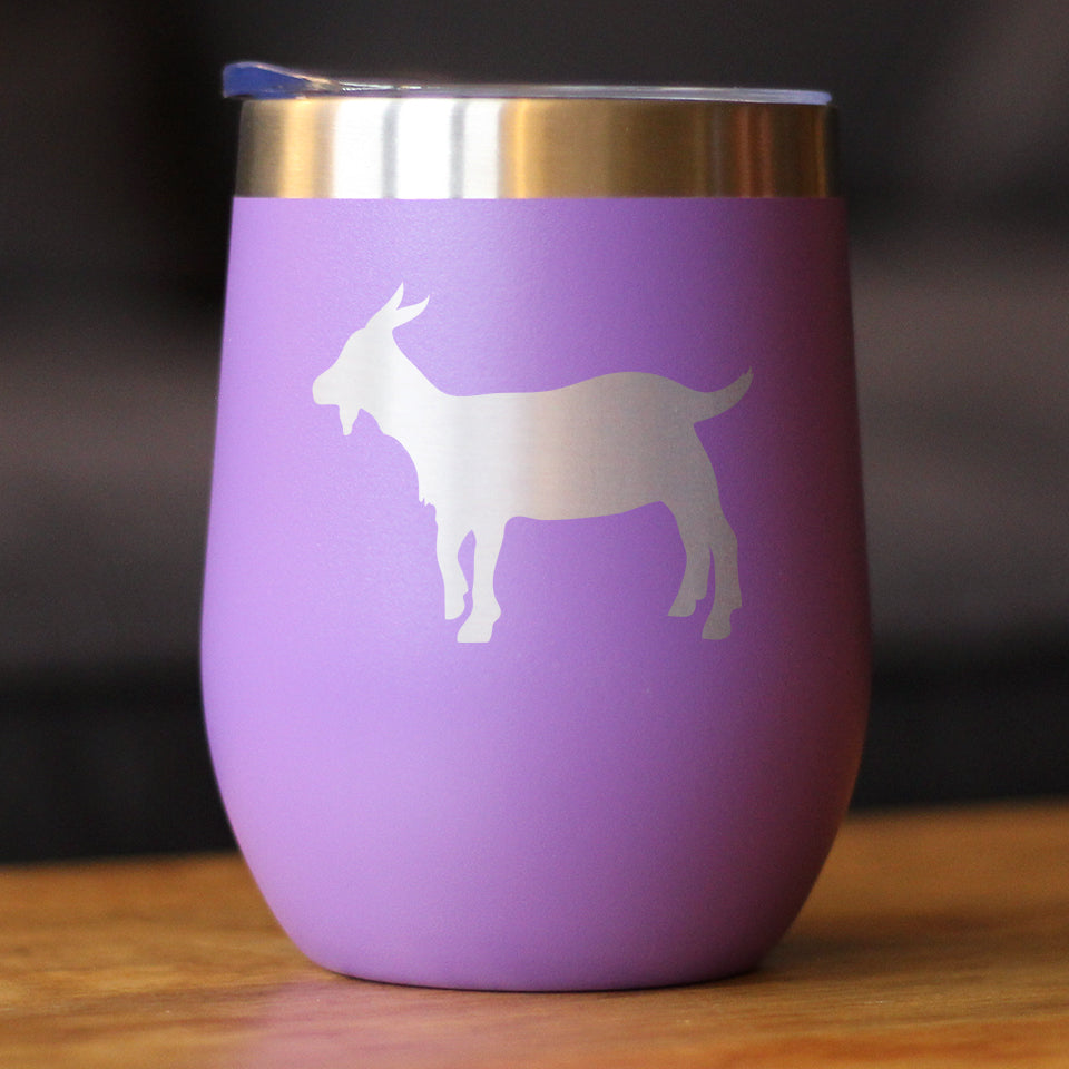 Goat Silhouette - Wine Tumbler Glass with Sliding Lid - Stainless Steel Insulated Mug - Goat Gifts for Women and Men