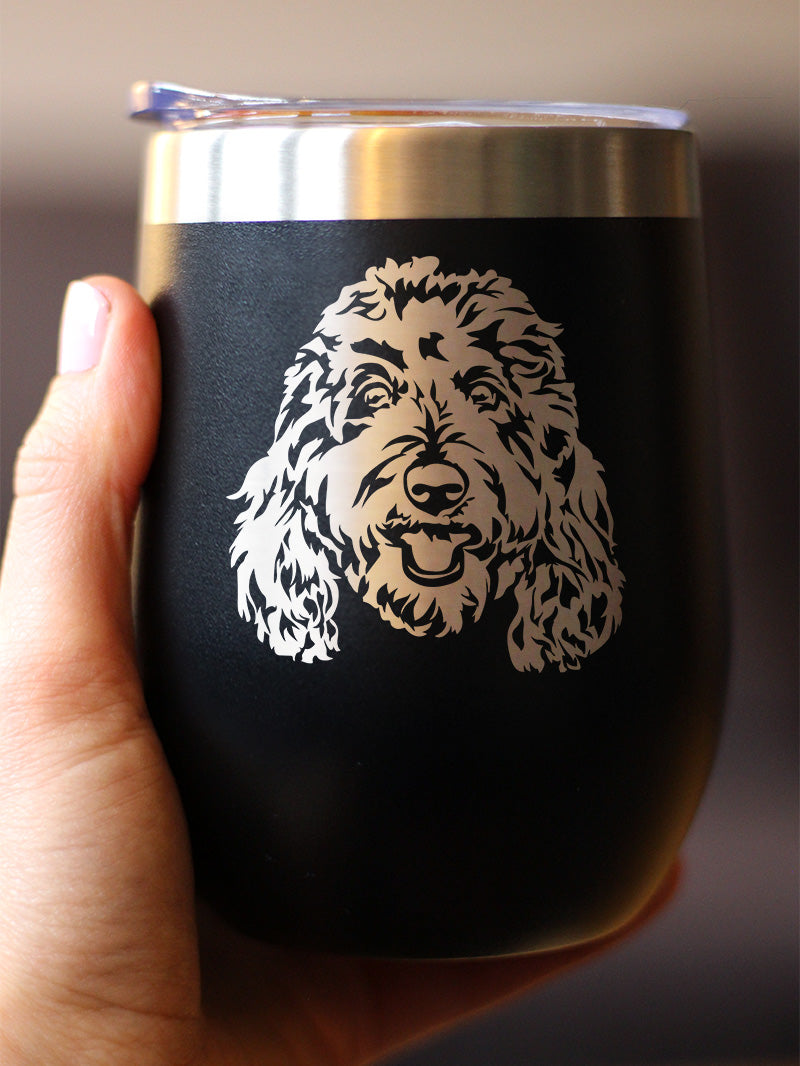 Golden Doodle Face - Wine Tumbler Cup with Sliding Lid - Stainless Steel Insulated Mug - Goldendoodle Gifts for Women & Men