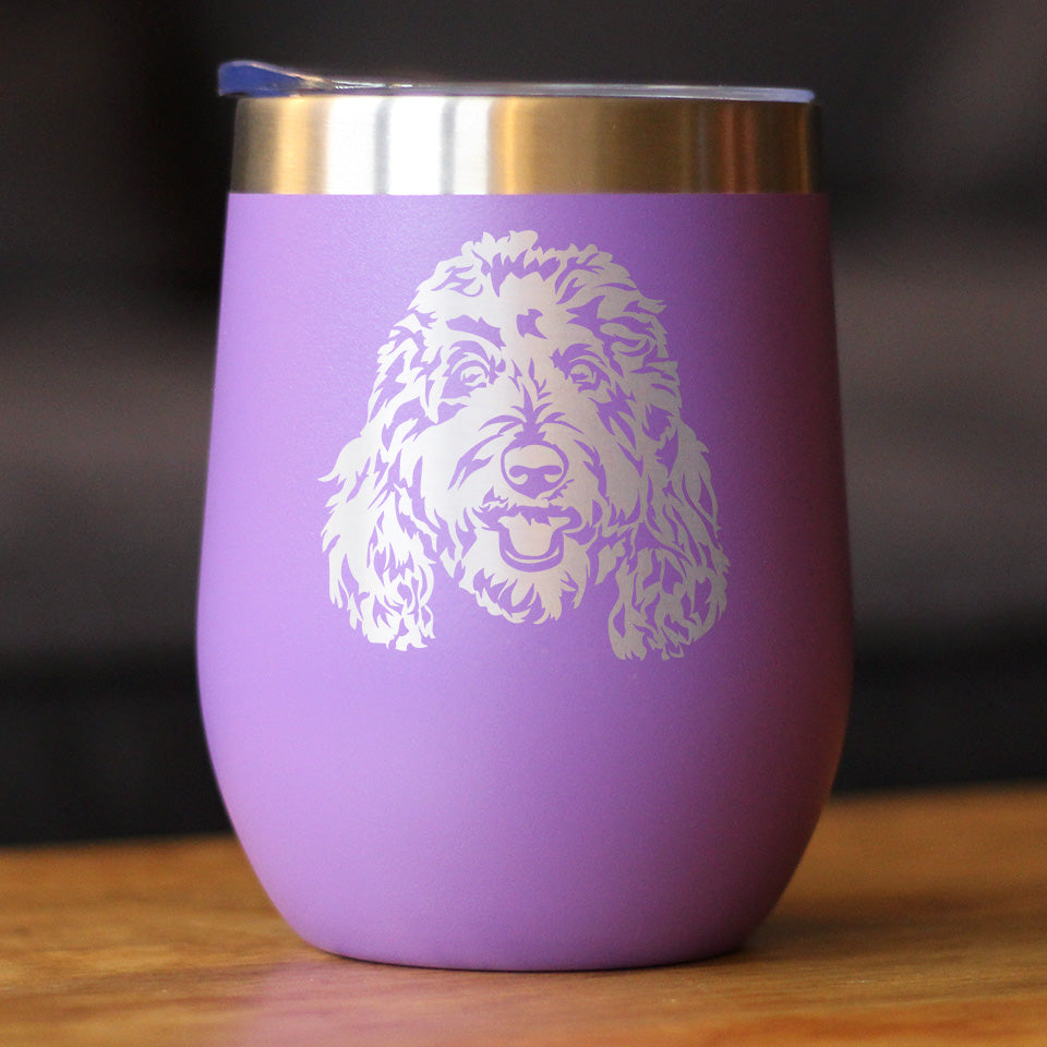 Golden Doodle Face - Wine Tumbler Cup with Sliding Lid - Stainless Steel Insulated Mug - Goldendoodle Gifts for Women & Men