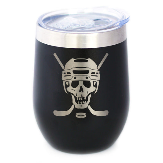 Hockey Skull Insulated Wine Tumbler with Sliding Lid Hockey Gifts for Coach or Players 12oz Stainless Steel Tumbler