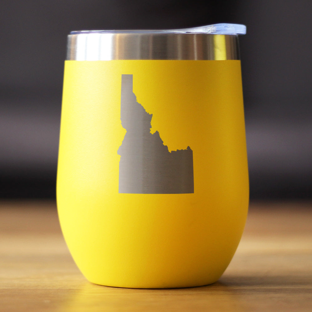 Idaho State Outline - Wine Tumbler Glass with Sliding Lid - Stainless Steel Travel Mug - Idaho Gifts for Women and Men