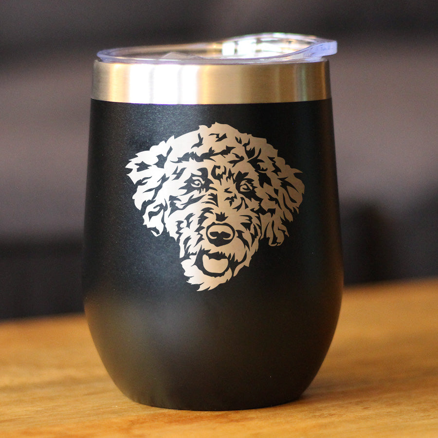 Labradoodle Face - Wine Tumbler Cup with Sliding Lid - Stainless Steel Insulated Mug - Labradoodle Gifts for Dog Lovers Women & Men