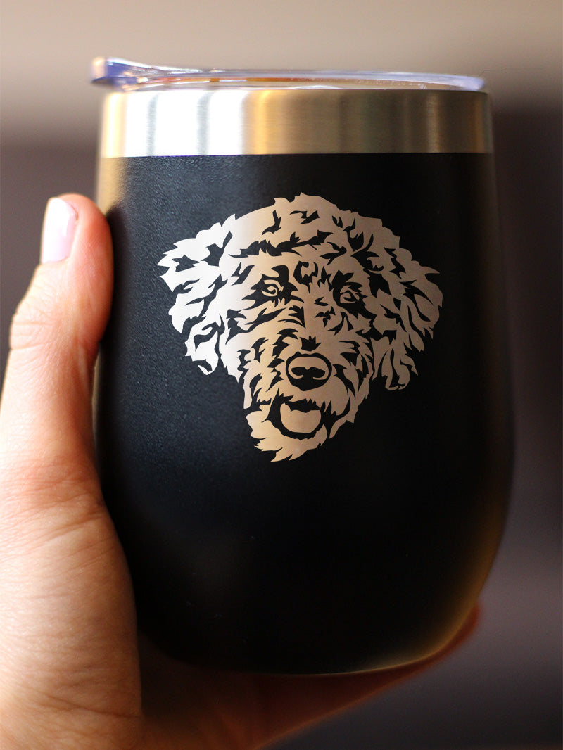 Labradoodle Face - Wine Tumbler Cup with Sliding Lid - Stainless Steel Insulated Mug - Labradoodle Gifts for Dog Lovers Women & Men