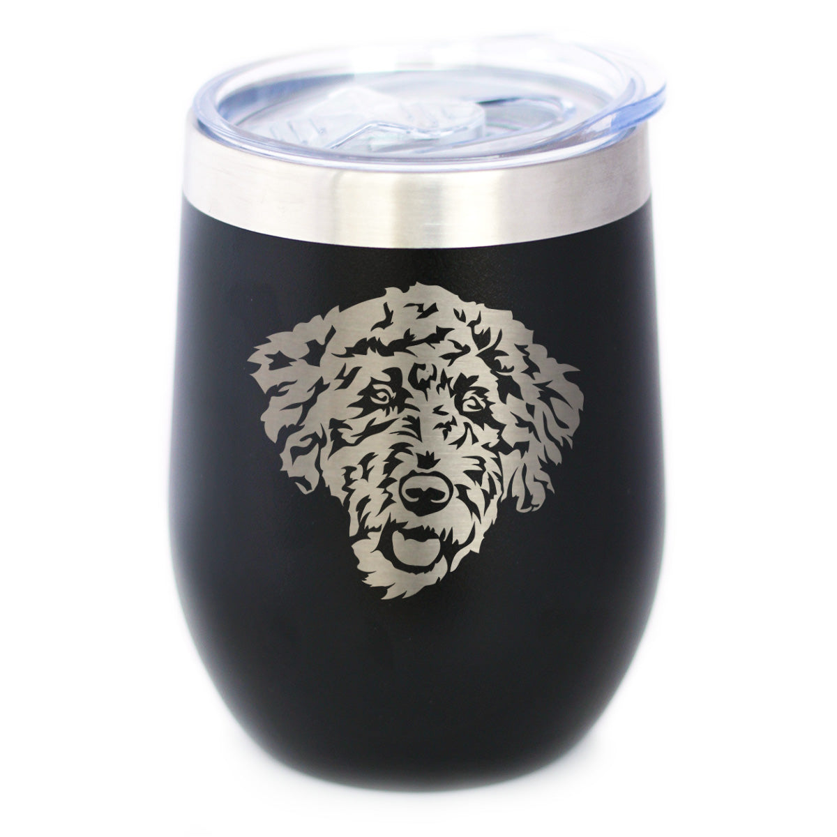 Labradoodle Face - Wine Tumbler Cup with Sliding Lid - Stainless Steel Insulated Mug - Labradoodle Gifts for Dog Lovers Women & Men