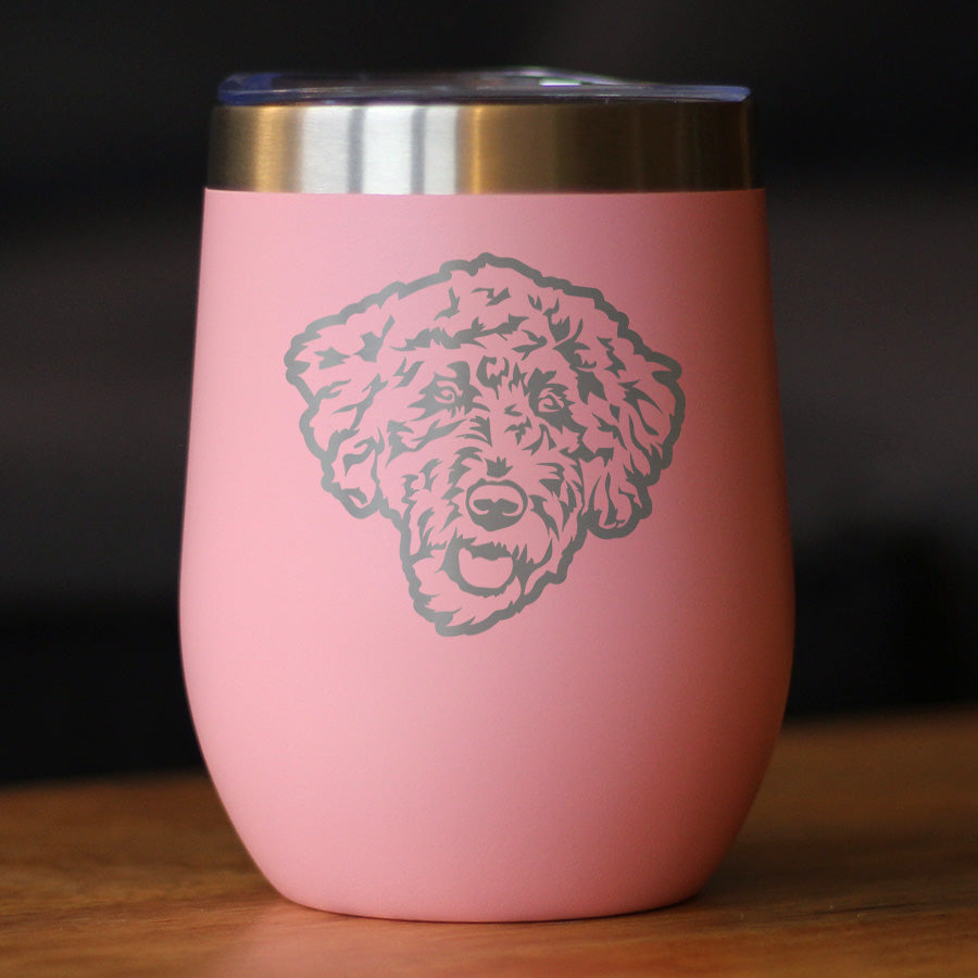 Labradoodle Face - Wine Tumbler Cup with Sliding Lid - Stainless Steel Insulated Mug - Labradoodle Gifts for Dog Lovers Women & Men