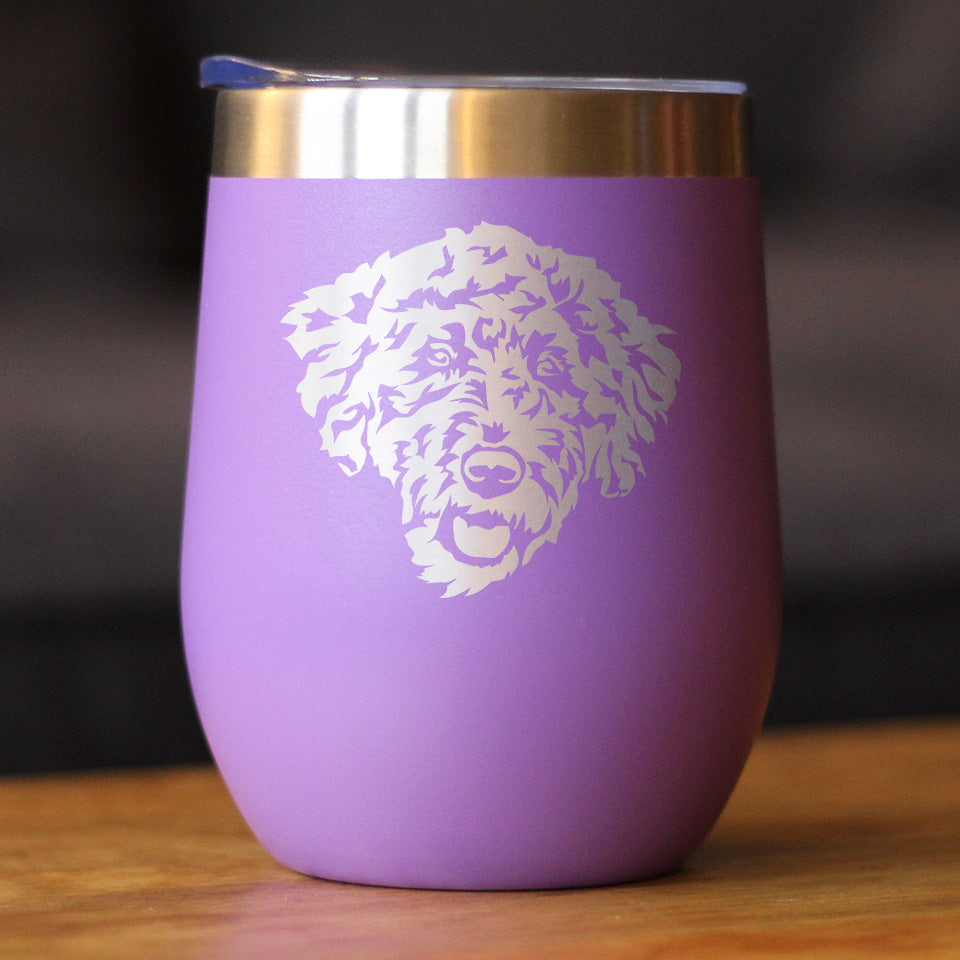 Labradoodle Face - Wine Tumbler Cup with Sliding Lid - Stainless Steel Insulated Mug - Labradoodle Gifts for Dog Lovers Women & Men