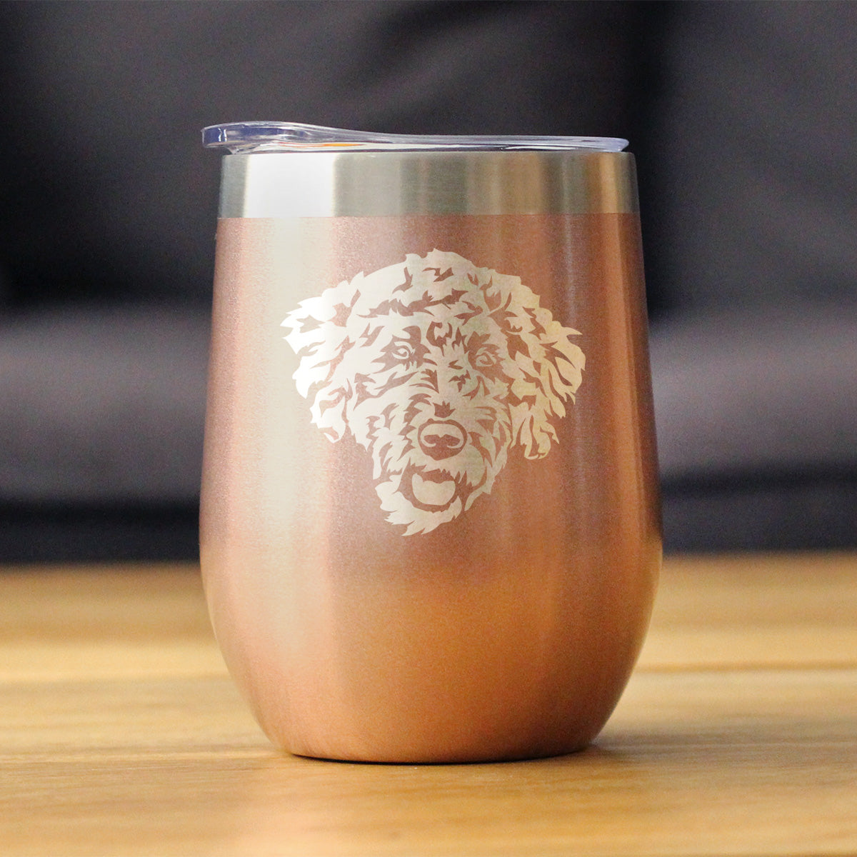 Labradoodle Face - Wine Tumbler Cup with Sliding Lid - Stainless Steel Insulated Mug - Labradoodle Gifts for Dog Lovers Women & Men