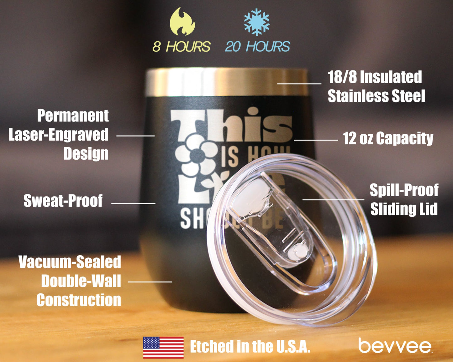 This is How Life Should Be Insulated Wine Tumbler with Sliding Lid Inspirational Gifts for Women 12oz Stainless Steel Tumbler