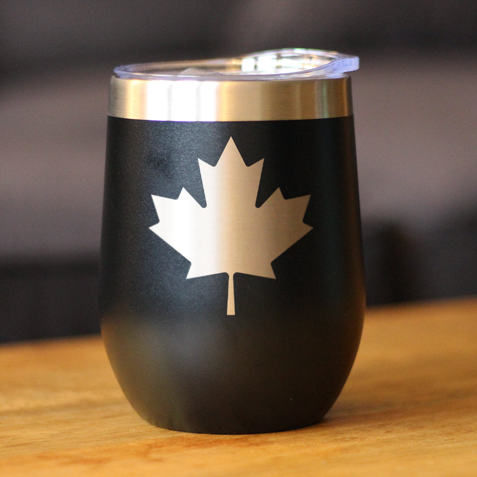 Canada Maple Leaf - Wine Tumbler Glass with Sliding Lid - Stainless Steel Insulated Mug - Canadian Flag Gifts and Decor for Women and Men