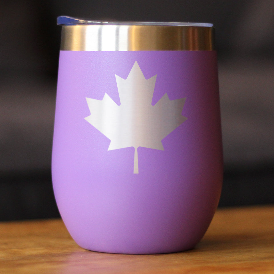 Canada Maple Leaf - Wine Tumbler Glass with Sliding Lid - Stainless Steel Insulated Mug - Canadian Flag Gifts and Decor for Women and Men