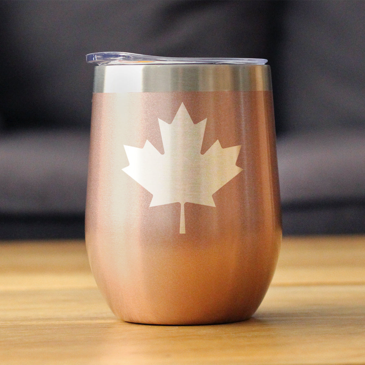 Canada Maple Leaf - Wine Tumbler Glass with Sliding Lid - Stainless Steel Insulated Mug - Canadian Flag Gifts and Decor for Women and Men