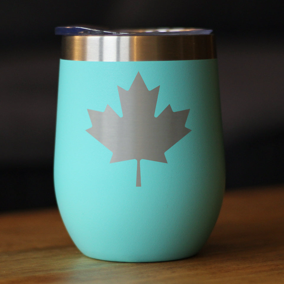 Canada Maple Leaf - Wine Tumbler Glass with Sliding Lid - Stainless Steel Insulated Mug - Canadian Flag Gifts and Decor for Women and Men