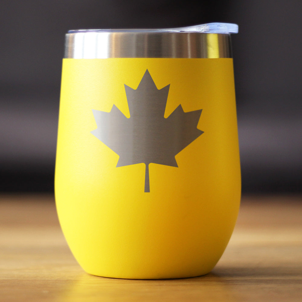 Canada Maple Leaf - Wine Tumbler Glass with Sliding Lid - Stainless Steel Insulated Mug - Canadian Flag Gifts and Decor for Women and Men