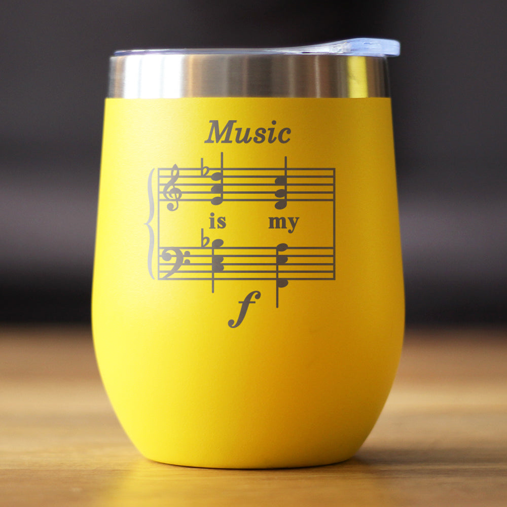 Music is My Forte - Wine Tumbler Glass with Sliding Lid - Stainless Steel Mug - Unique Funny Musician Gifts and Musical Accessories