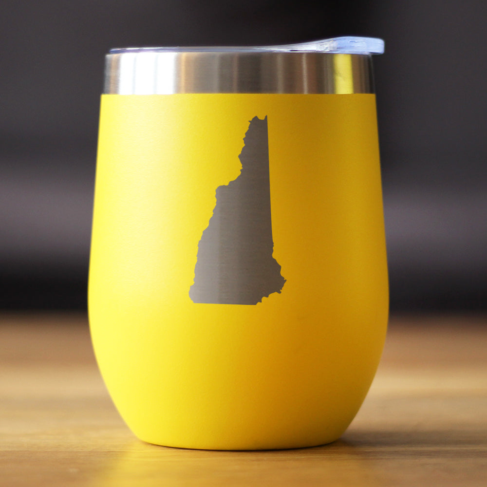 New Hampshire State Outline - Wine Tumbler Glass with Sliding Lid - Stainless Steel Insulated Mug - New Hampshire Gifts for Women and Men