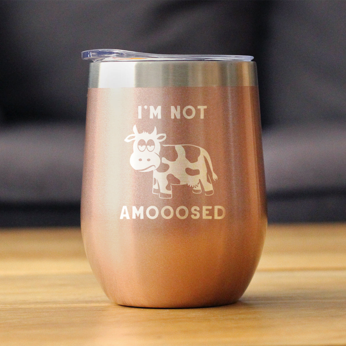 Not Amooosed - Wine Tumbler Glass with Sliding Lid - Stainless Steel Insulated Mug - Funny Cow Themed Decor and Gifts