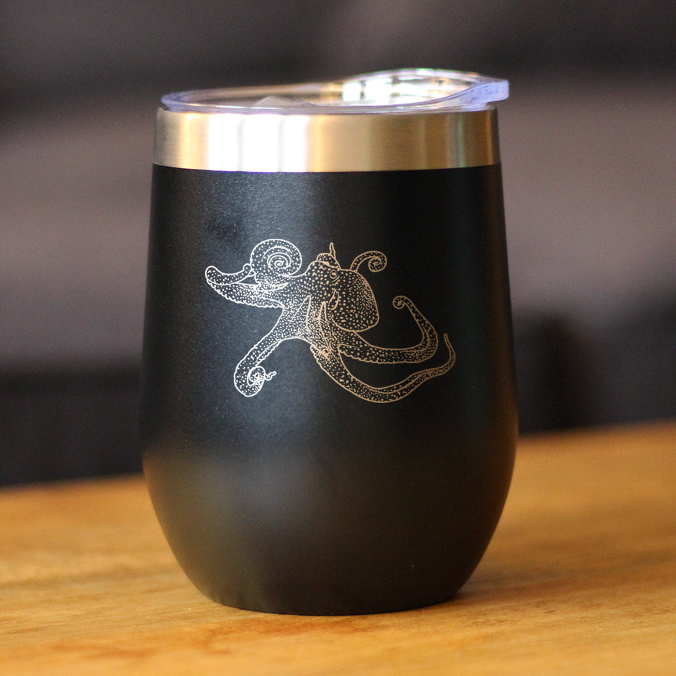 Octopus - Wine Tumbler Glass with Sliding Lid - Stainless Steel Travel Mug - Ocean Gifts and Decor for Women and Men