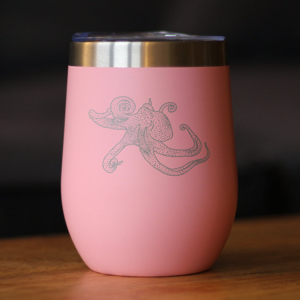 Octopus - Wine Tumbler Glass with Sliding Lid - Stainless Steel Travel Mug - Ocean Gifts and Decor for Women and Men