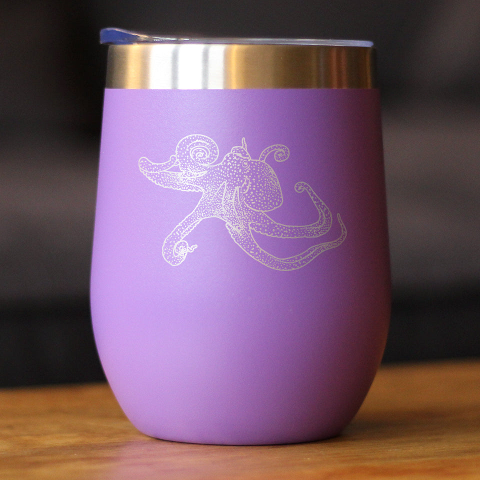 Octopus - Wine Tumbler Glass with Sliding Lid - Stainless Steel Travel Mug - Ocean Gifts and Decor for Women and Men