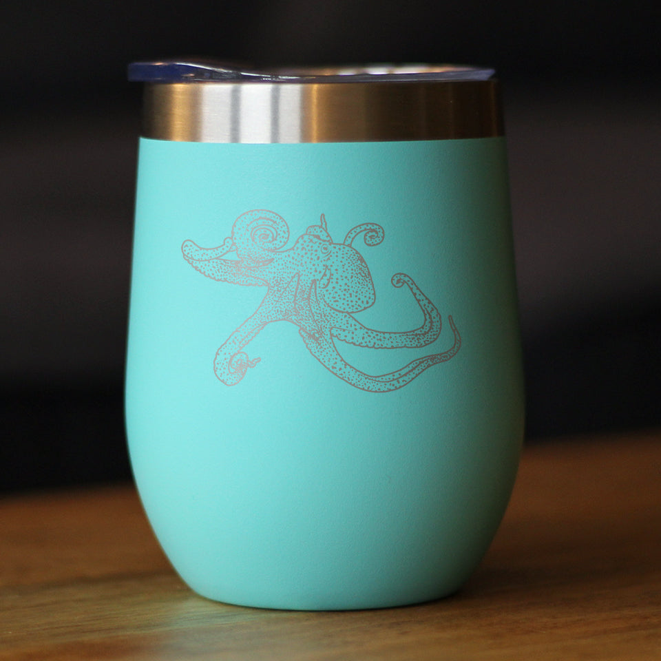 Octopus - Wine Tumbler Glass with Sliding Lid - Stainless Steel Travel Mug - Ocean Gifts and Decor for Women and Men