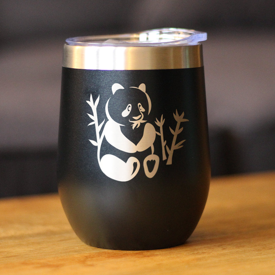 Panda - Wine Tumbler Glass with Sliding Lid - Stainless Steel Insulated Mug - Unique Panda Bear Gifts for Women and Men