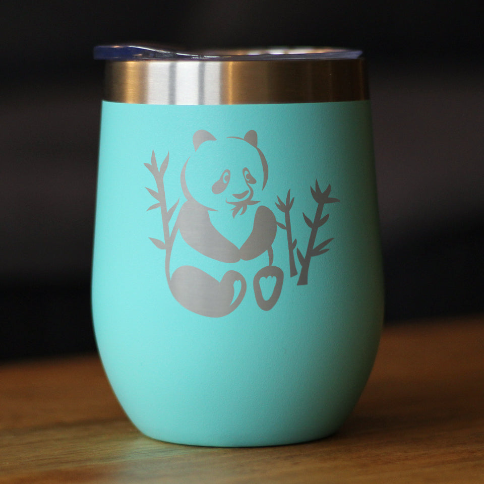 Panda - Wine Tumbler Glass with Sliding Lid - Stainless Steel Insulated Mug - Unique Panda Bear Gifts for Women and Men