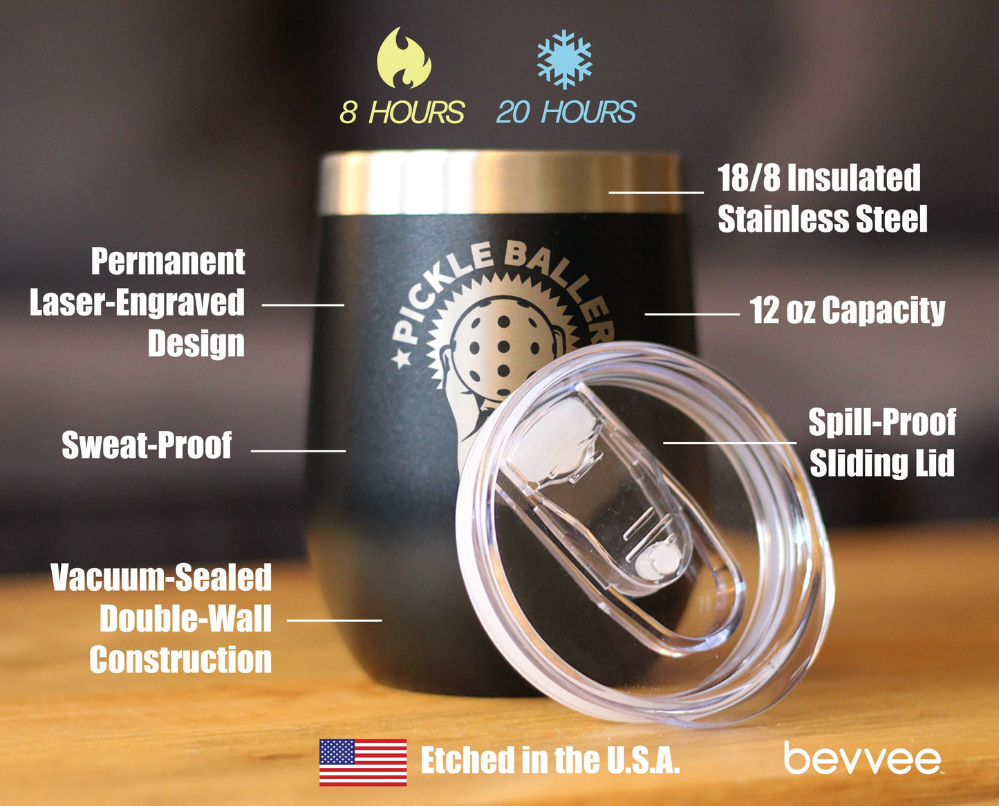 Pickleballer - Wine Tumbler Glass with Sliding Lid - Stainless Steel Travel Mug - Fun Pickleball Gifts for Women and Men