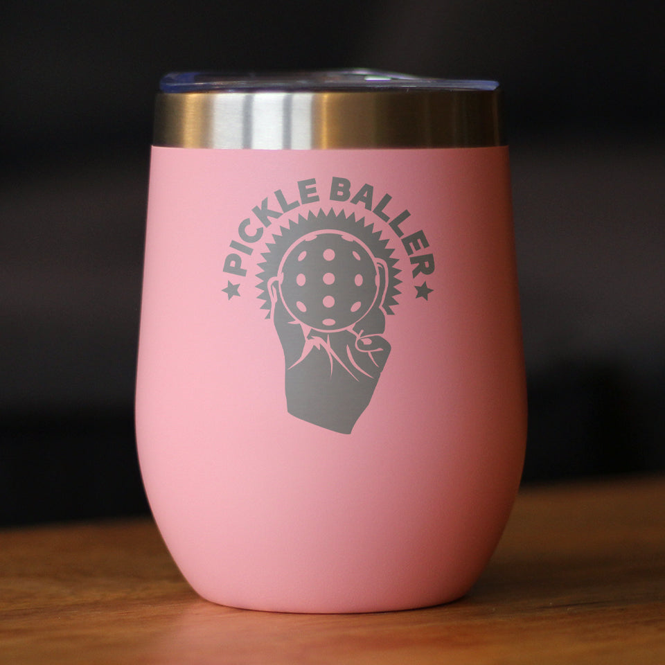 Pickleballer - Wine Tumbler Glass with Sliding Lid - Stainless Steel Travel Mug - Fun Pickleball Gifts for Women and Men