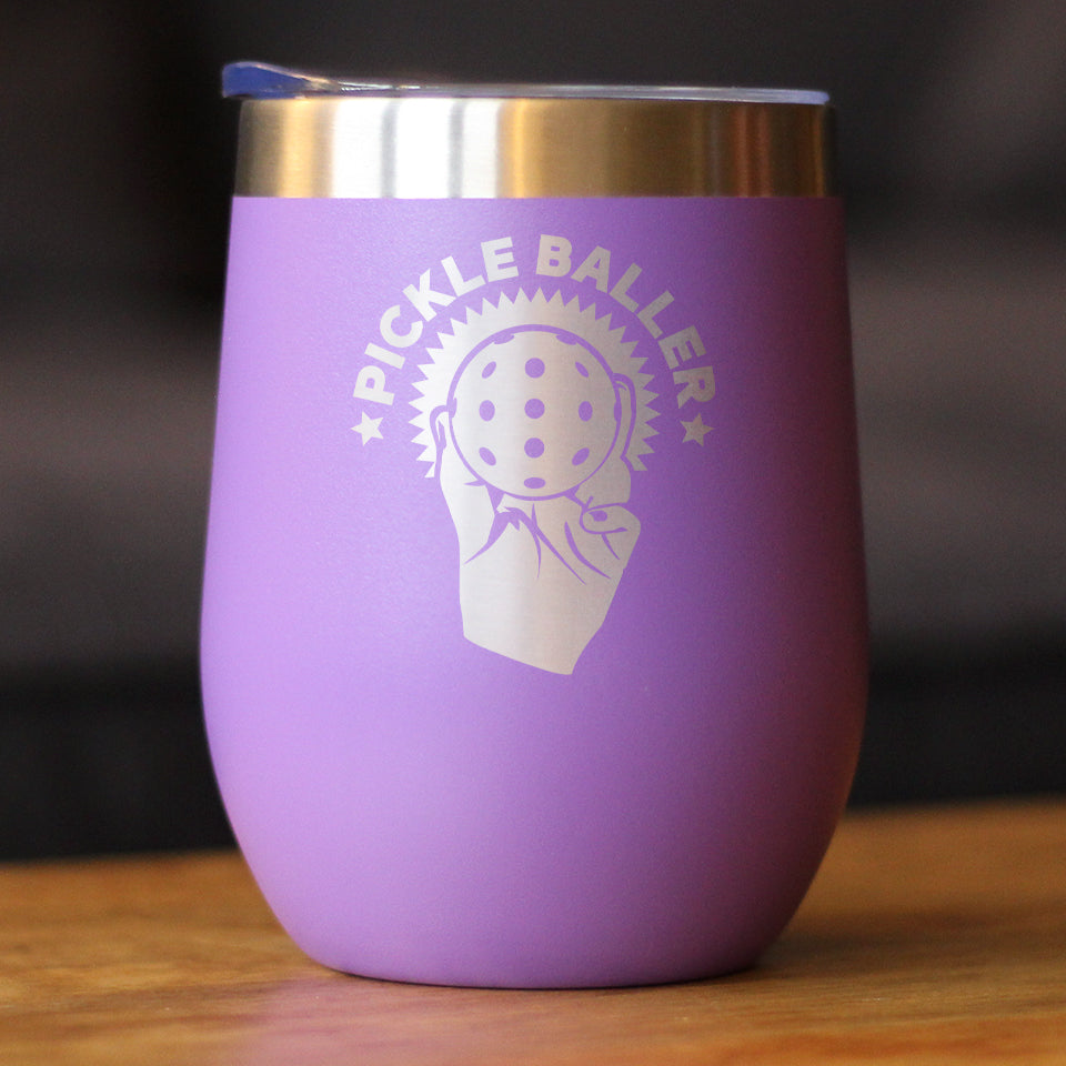 Pickleballer - Wine Tumbler Glass with Sliding Lid - Stainless Steel Travel Mug - Fun Pickleball Gifts for Women and Men
