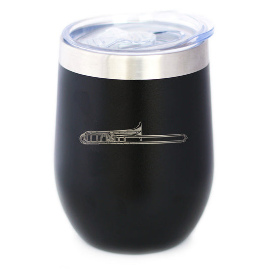 Trombone Insulated Wine Tumbler with Sliding Lid Gifts for Musicians 12oz Stainless Steel Tumbler