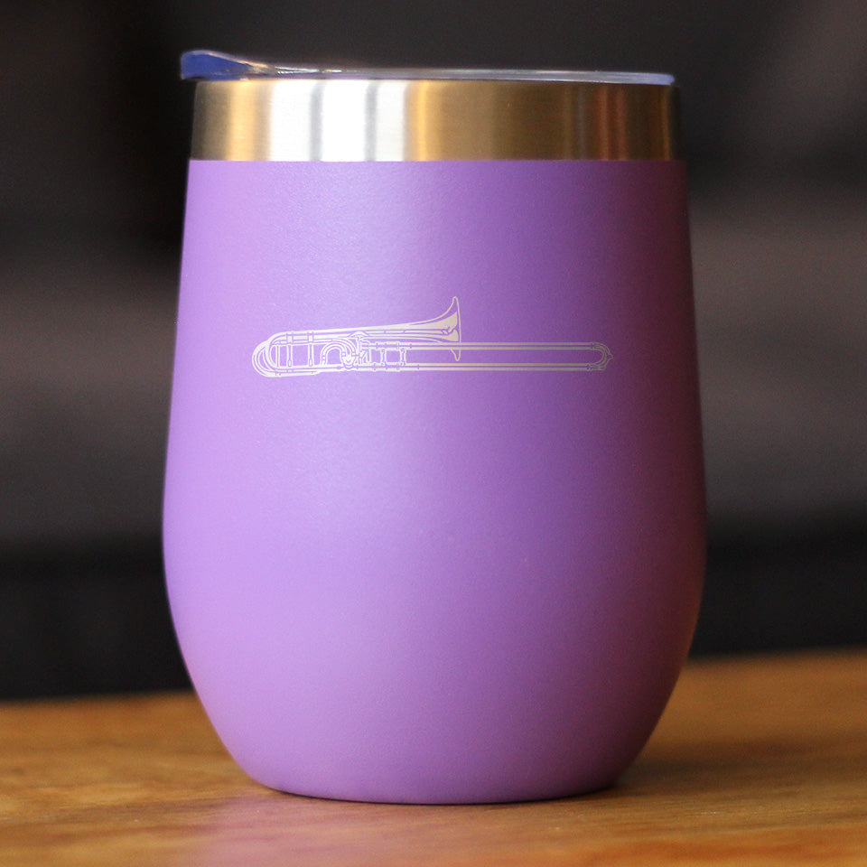Trombone Insulated Wine Tumbler with Sliding Lid Gifts for Musicians 12oz Stainless Steel Tumbler