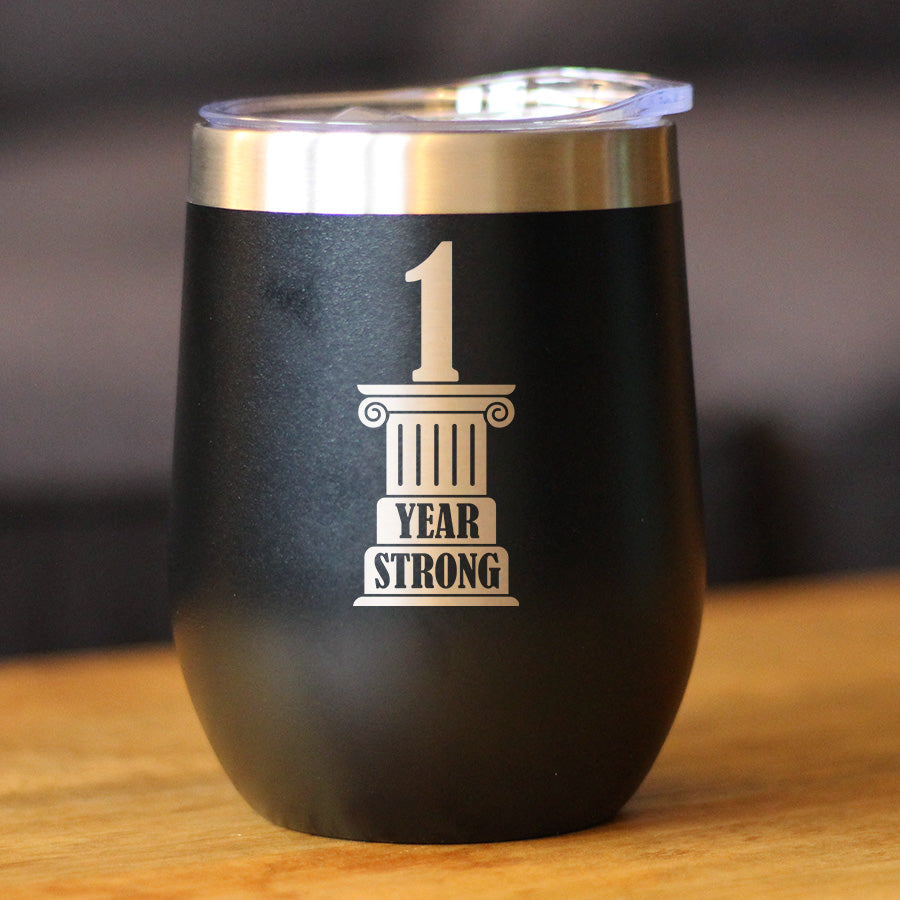1st Anniversary Party Decor Insulated Wine Tumbler with Sliding Lid 1 Year Strong 12oz Stainless Steel Tumbler